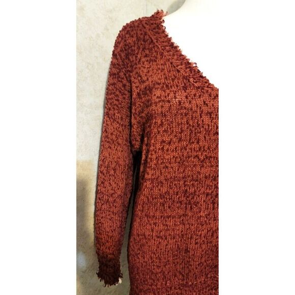 Umgee Frayed Vee Neck Oversized Knit Sweater - Size M - Picture 7 of 12